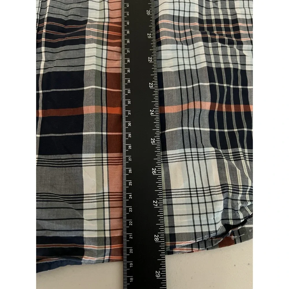 Banana Republic Standard Fit 100% Cotton Orange Blue Plaid Short Sleeve Shirt XL